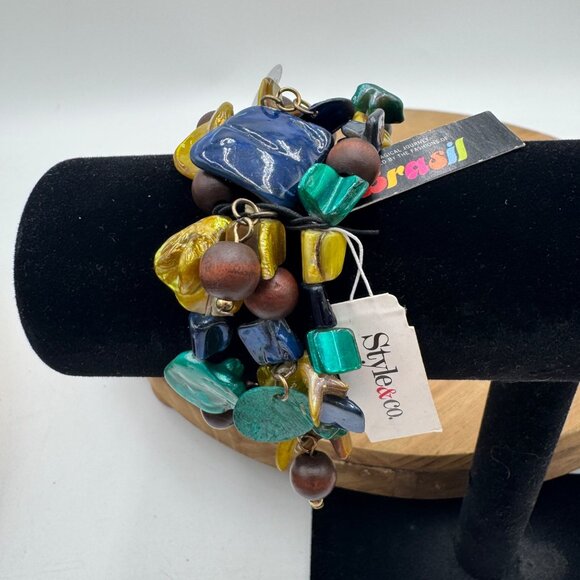 Style & Co. bracelet Brasil inspired line shell and stone elastics 3 piece set b - Picture 4 of 7